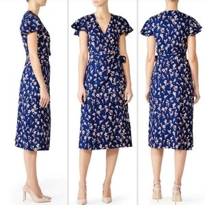 Draper James Blue Floral Linen Wrap Dress Size 0 NWT
